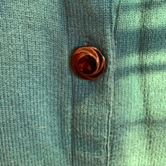 Dennis Basso Long Green Knit Cardigan Sweater Faux Fur Removable Collar Sz: L - Picture 6 of 8